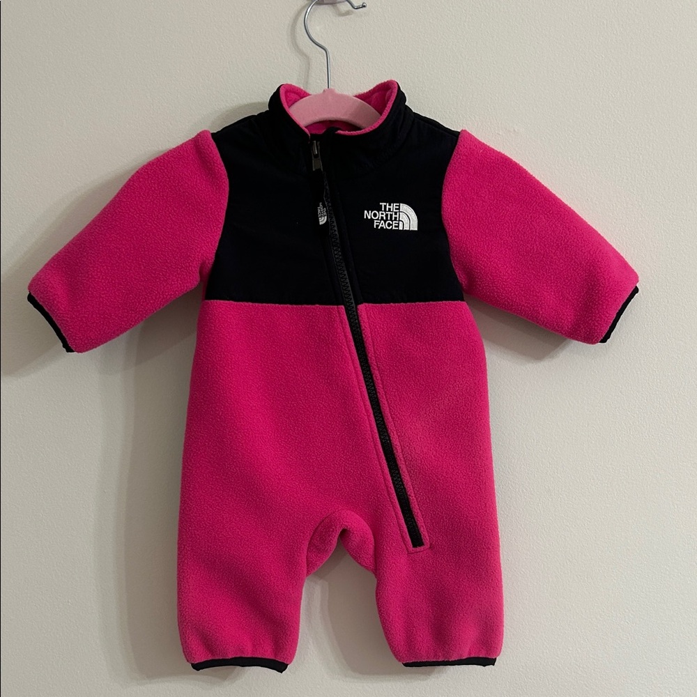 The North Face Hot Pink and Black Fleece Infant One-Piece 0-3 Months